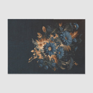 Donker Navy Blauw Goud Rustieke Bloemen Glam Bruil Tissuepapier