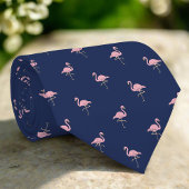 Donker Navy Blauw Roze Flamingo Tropische Vogel Stropdas