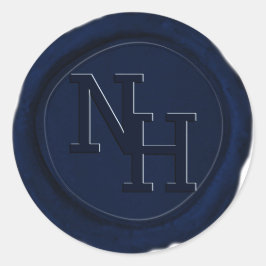 Donker Navy Blauw Wax Seal Monogram Bruiloft Stick Ronde Sticker