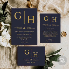 Donker Navy Blauwe Kleur En Gouden Plain Wedding Bedankkaart