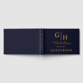 Donker Navy Blauwe Kleur En Gouden Plain Wedding Gastenboek (Volledig)
