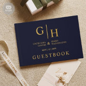 Donker Navy Blauwe Kleur En Gouden Plain Wedding Gastenboek