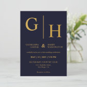 Donker Navy Blauwe Kleur En Gouden Plain Wedding Kaart (Staand voorkant)