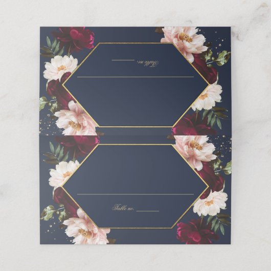 Donker Navy Bourgondië Blush Pioenen Bloemen Bruil Plaatskaartje (Buitenkant ongevouwen)