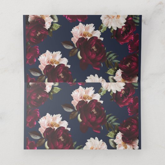 Donker Navy Bourgondië Blush Pioenen Bloemen Bruil Plaatskaartje (Binnenkant ongevouwen)