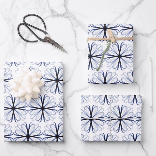 Donker Navy Flower Design achtergrond Inpakpapier Vel (Voorkant)