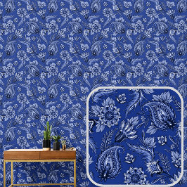 Donker Navy Royal Blue Bloemen Paisley Elegant Behang