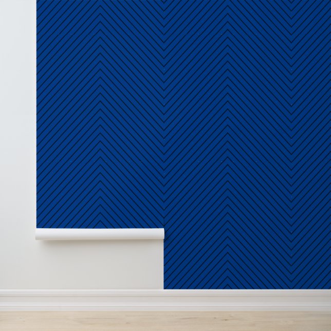 Donker Navy Royal Blue Chevron Zigzag Stripes Behang (Applicatie)