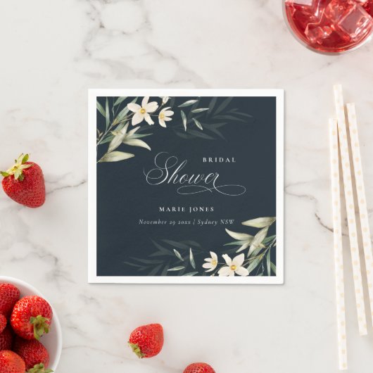 Donker Navy Wit Groene Flora Bruidsboeket Bruiloft Servet (Insitu)