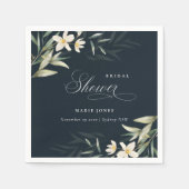 Donker Navy Wit Groene Flora Bruidsboeket Bruiloft Servet (Voorkant)