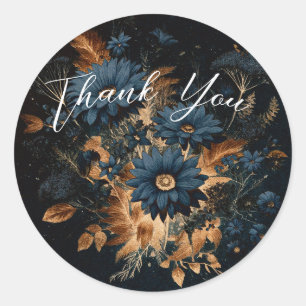 Donker Navyblauw & Goud Rustieke Glam Boho Trouwen Ronde Sticker