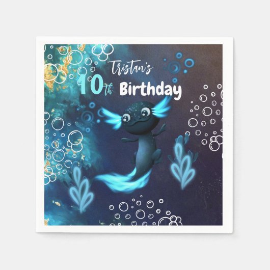 Donker Neon Axolotl Verjaardagsfeest Servet (Voorkant)