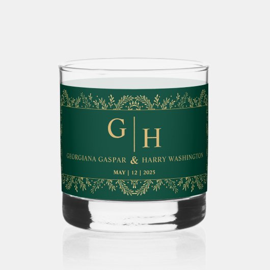 Donker Oerwoud Groen Blad Grens Bloemen Huwelijk Whisky Glas (Voorkant)