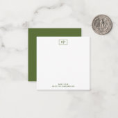 Donker Olijf Groen Budget Monogram Eenvoudig Moder Notitiekaartje (Voorkant / Achterkant in situ)