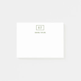 Donker Olijfgroen Eenvoudig Modern Monogram Post-it® Notes