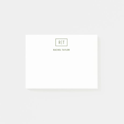 Donker Olijfgroen Eenvoudig Modern Monogram Post-it® Notes (Voorkant)