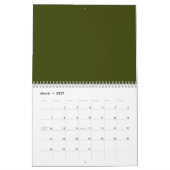 Donker olijfgroen effen kleur kalender (Mar 2027)