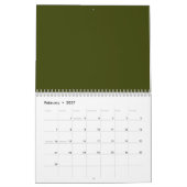 Donker olijfgroen effen kleur kalender (Feb 2027)