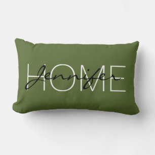 Donker olijfgroen kleur home monogram kussen