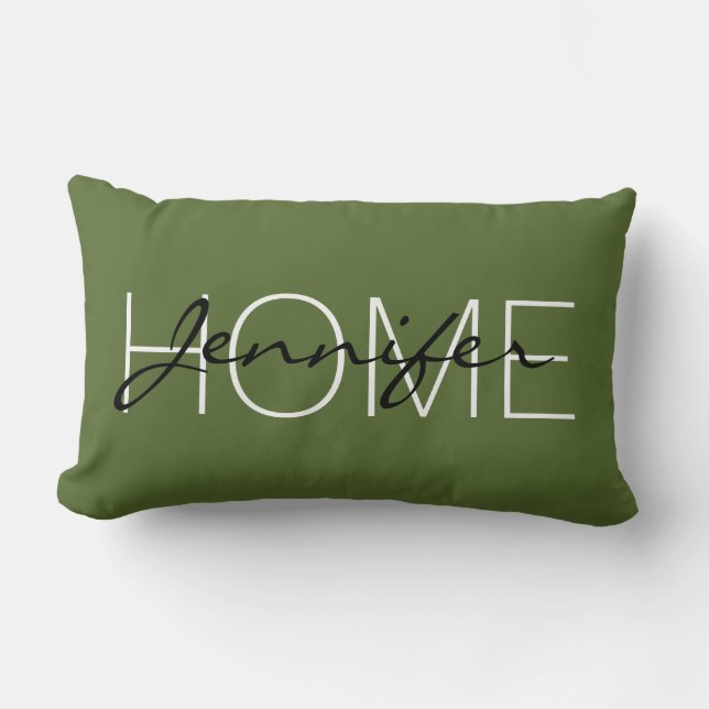 Donker olijfgroen kleur home monogram kussen (Voorkant)