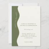 Donker Olijfgroen Modern Wavy Retro bruiloft Kaart (Voorkant)
