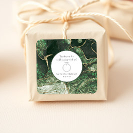 Donker Olijfgroen Smaragdgroene Edelsteen bruiloft Vierkante Sticker