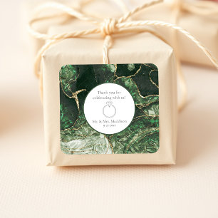 Donker Olijfgroen Smaragdgroene Edelsteen bruiloft Vierkante Sticker