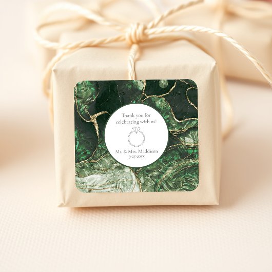 Donker Olijfgroen Smaragdgroene Edelsteen bruiloft Vierkante Sticker