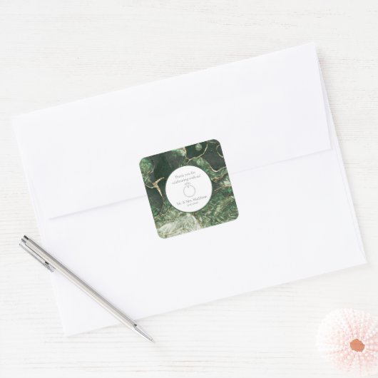 Donker Olijfgroen Smaragdgroene Edelsteen bruiloft Vierkante Sticker (Envelop)