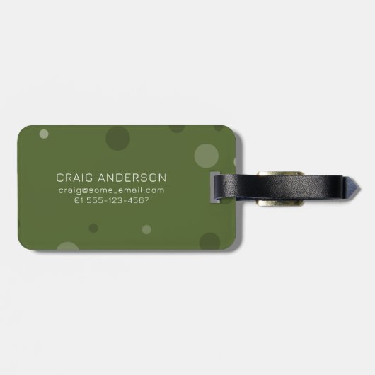 Donker Olijfgroene Pop Stippen Bagagelabel (Achterkant horizontaal)