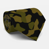 Donker olijfkleurig, zwart en bruin camouflagepatr stropdas (Opgerold)