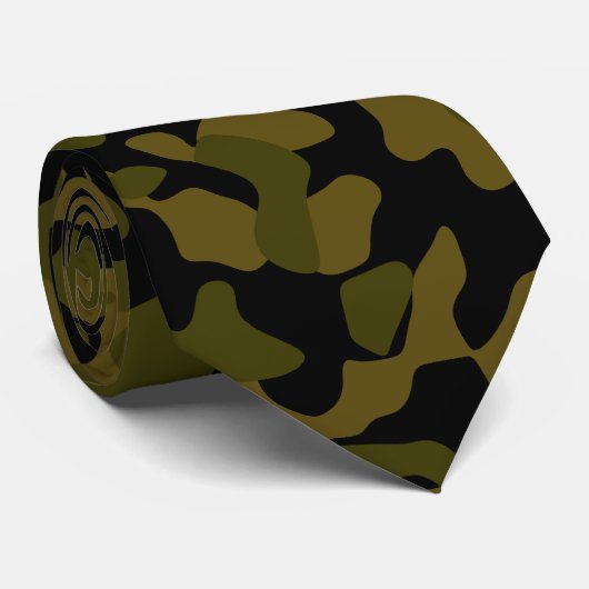 Donker olijfkleurig, zwart en bruin camouflagepatr stropdas (Opgerold)
