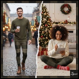 Donker Olijfzwart Gedempt Flanel Plaid Leggings