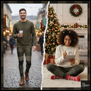 Donker Olijfzwart Gedempt Flanel Plaid Leggings
