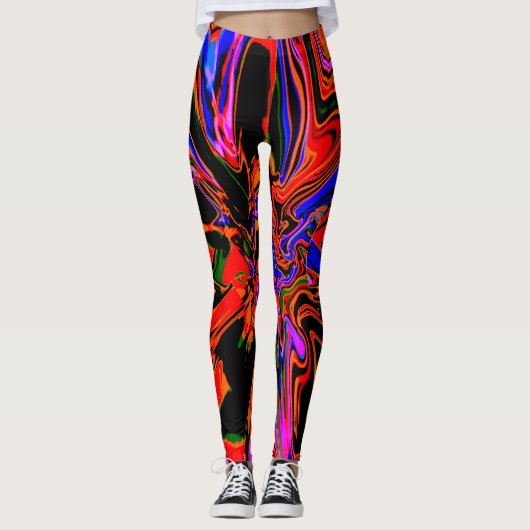 Donker Oranje blauw zwart Psychedelic-ventilatoron Leggings (Voorkant)