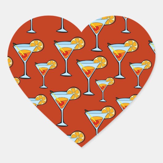 Donker Oranje Martini Cocktail Pattern Hart Sticker (Voorkant)