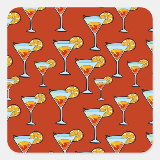 Donker Oranje Martini Cocktail Pattern Vierkante Sticker (Voorkant)
