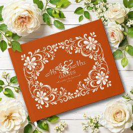 Donker Oranje Shabby Chic Trouwgastenboek Gastenboek