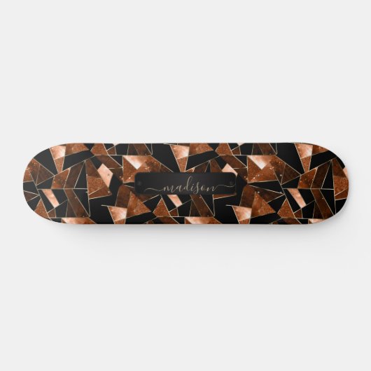 Donker Oranje, zwart en goudgroen Abstract patroon Persoonlijk Skateboard (Horizontaal)