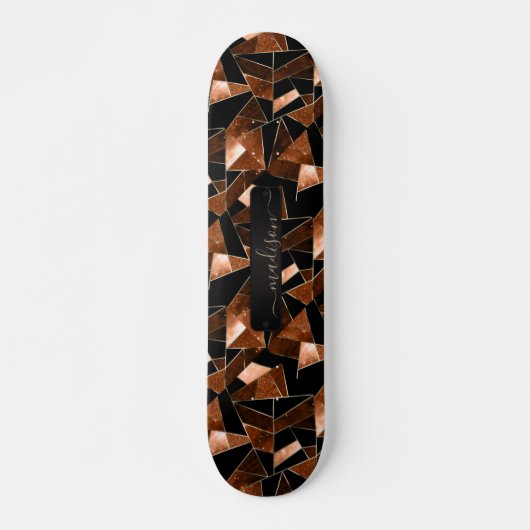 Donker Oranje, zwart en goudgroen Abstract patroon Persoonlijk Skateboard (Voorkant)