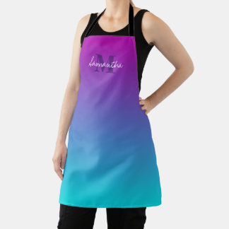 Donker Paars Blauw Teal Ombre Naam Monogram Schort