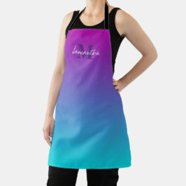Donker Paars Blue Blauwgroen Ombre Name Monogram Schort