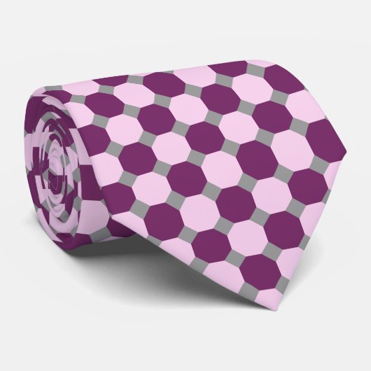 Donker Paars en roze Octagon Stropdas (Opgerold)