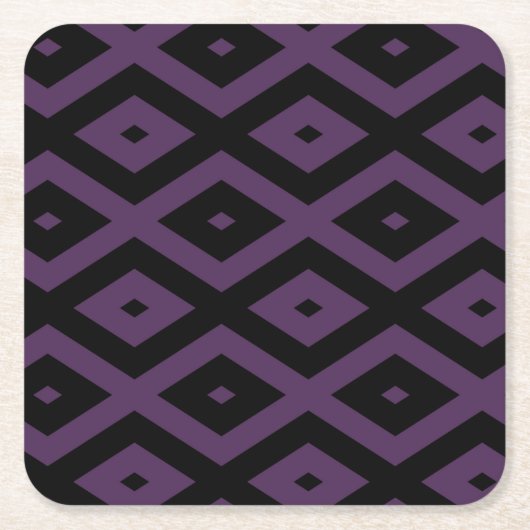 Donker paars en zwart diamantpatroon kartonnen onderzetters (Voorkant)
