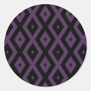Donker paars en zwart diamantpatroon ronde sticker