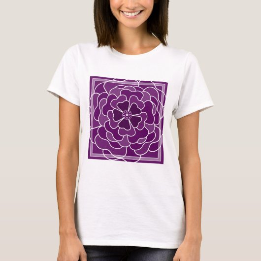 Donker paarse abstracte bloemmotief t-shirt (Voorkant)