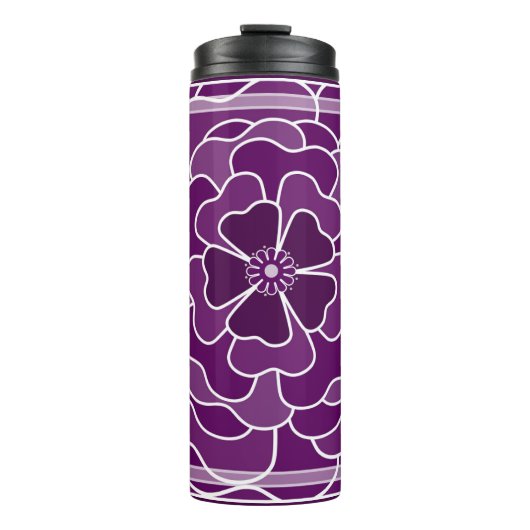 Donker paarse abstracte bloemmotief thermosbeker (Voorkant)