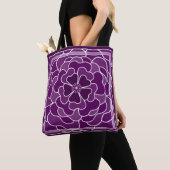 Donker paarse abstracte bloemmotief tote bag (Dichtbij)