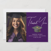 Donker Paarse Afstuderen foto Gepersonaliseerd Afs Bedankkaart (Voorkant)