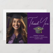 Donker Paarse Afstuderen foto Gepersonaliseerd Afs Bedankkaart (Voorkant / Achterkant)